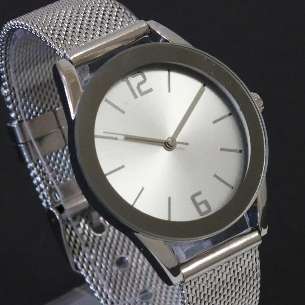 Accutime Ladies Quartz Watch Silver Tone With Wire Milanese Bracelet 34mm